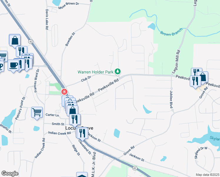 map of restaurants, bars, coffee shops, grocery stores, and more near 237 Paisley Way in Locust Grove