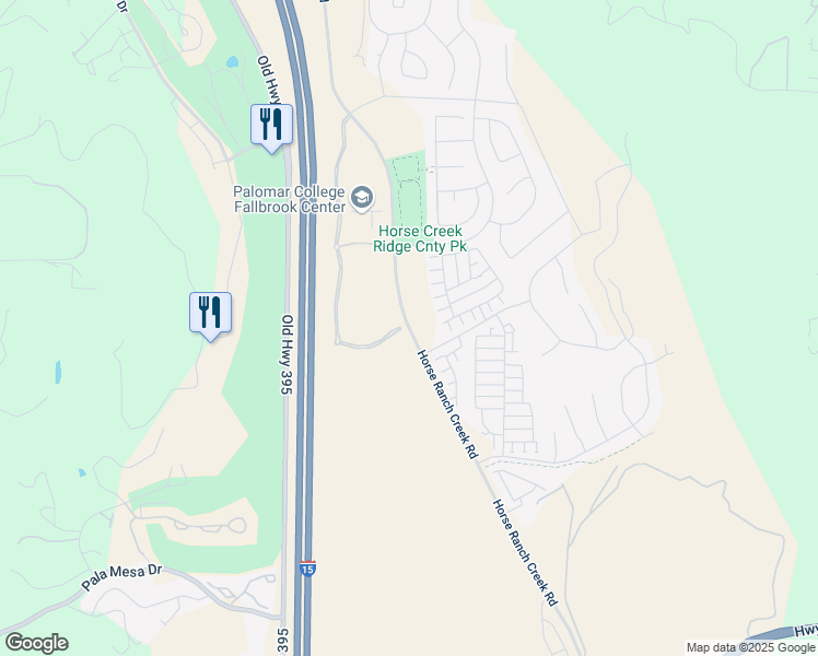 map of restaurants, bars, coffee shops, grocery stores, and more near Horse Ranch Creek Road in Fallbrook