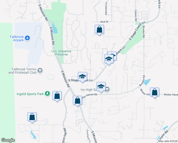 map of restaurants, bars, coffee shops, grocery stores, and more near 2317 Morro Road in Fallbrook