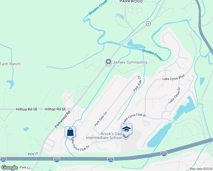map of restaurants, bars, coffee shops, grocery stores, and more near 5589 Park Side Road in Hoover