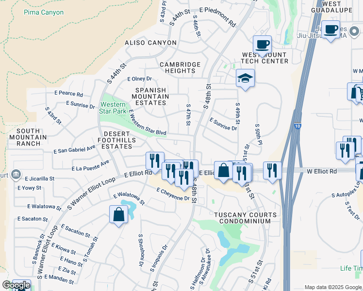 map of restaurants, bars, coffee shops, grocery stores, and more near 10610 South 48th Street in Phoenix