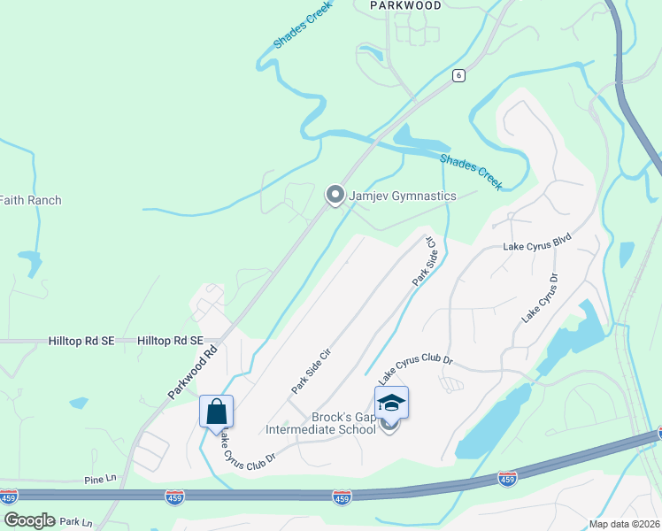 map of restaurants, bars, coffee shops, grocery stores, and more near 5589 Park Side Road in Hoover