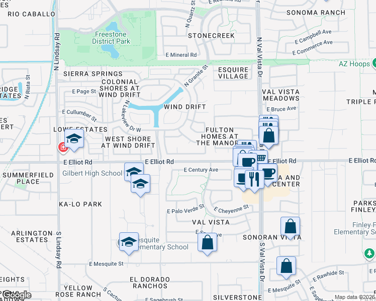 map of restaurants, bars, coffee shops, grocery stores, and more near 1304 East Washington Avenue in Gilbert