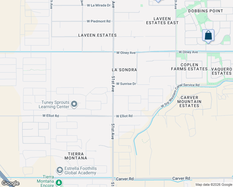 map of restaurants, bars, coffee shops, grocery stores, and more near 10603 South 51st Avenue in Laveen