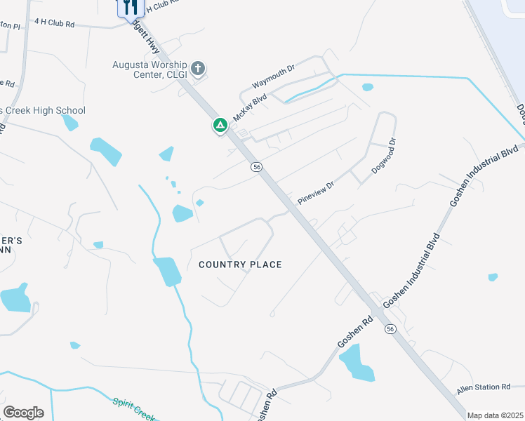 map of restaurants, bars, coffee shops, grocery stores, and more near 1011 Country Place Drive in Augusta