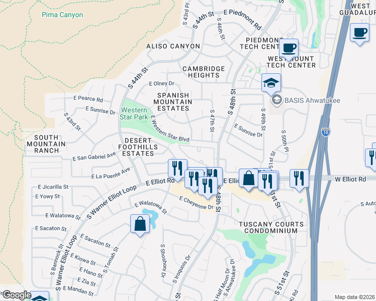 map of restaurants, bars, coffee shops, grocery stores, and more near 10610 South 48th Street in Phoenix