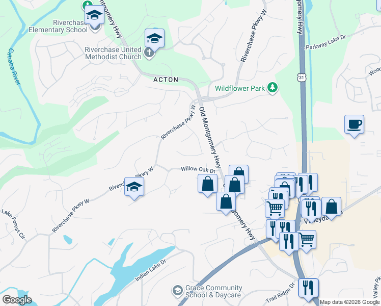 map of restaurants, bars, coffee shops, grocery stores, and more near 2033 Shagbark Road in Birmingham