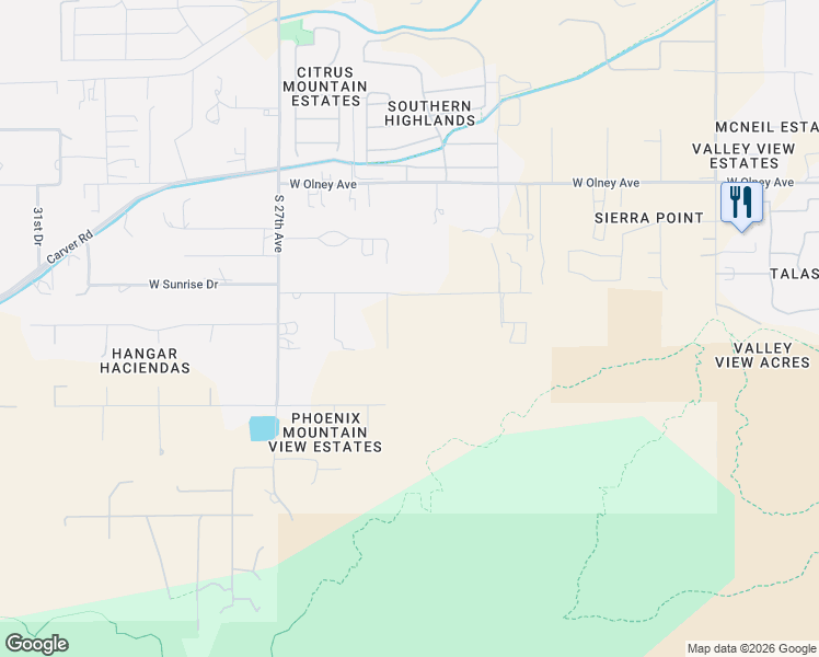 map of restaurants, bars, coffee shops, grocery stores, and more near 2449 West Sunrise Drive in Phoenix