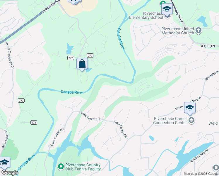 map of restaurants, bars, coffee shops, grocery stores, and more near 1922 River Way Drive in Hoover