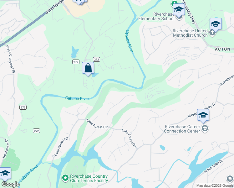 map of restaurants, bars, coffee shops, grocery stores, and more near 1922 River Way Drive in Hoover