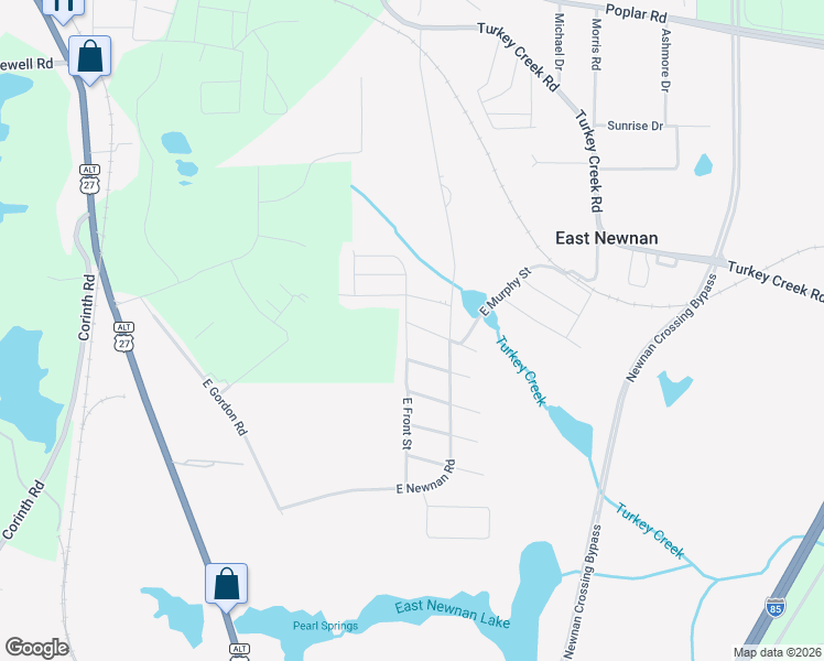 map of restaurants, bars, coffee shops, grocery stores, and more near 18 East Reynolds Street in Newnan