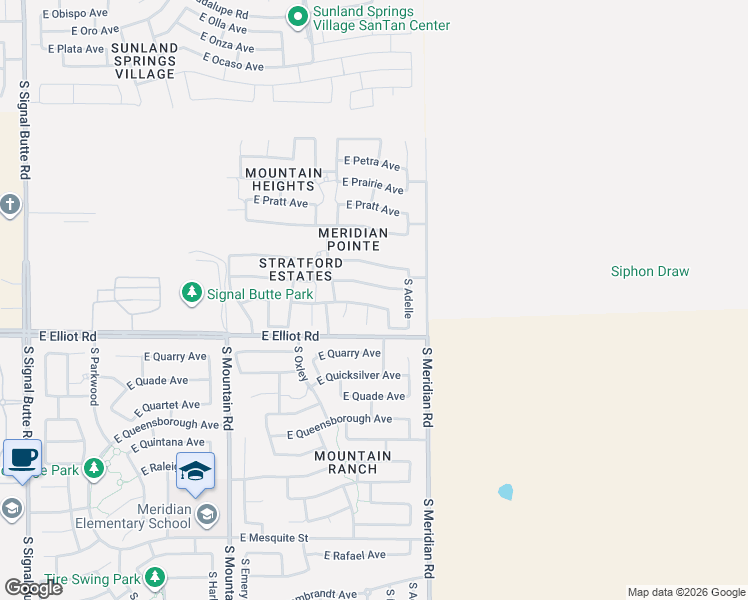 map of restaurants, bars, coffee shops, grocery stores, and more near 11446 East Portal Avenue in Mesa