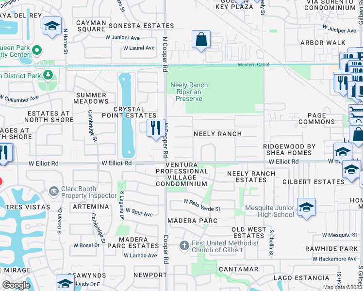 map of restaurants, bars, coffee shops, grocery stores, and more near 739 West Henderson Lane in Gilbert