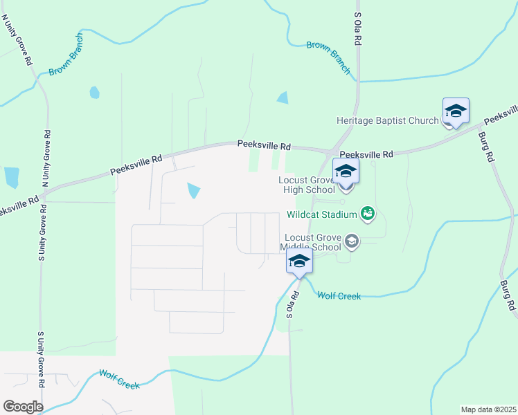 map of restaurants, bars, coffee shops, grocery stores, and more near 1348 Peeksville Road in Locust Grove