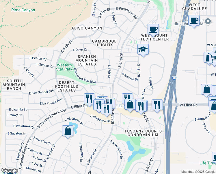 map of restaurants, bars, coffee shops, grocery stores, and more near 10610 South 48th Street in Phoenix