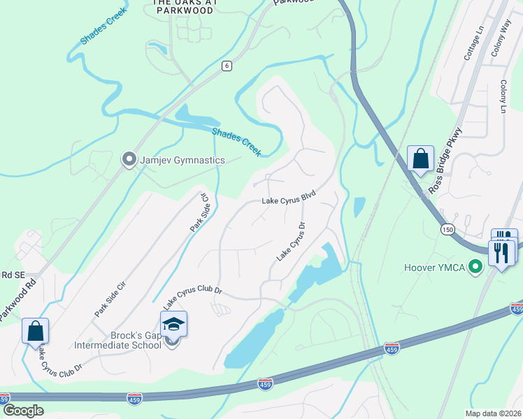 map of restaurants, bars, coffee shops, grocery stores, and more near 5167 Sapphire Ridge in Hoover