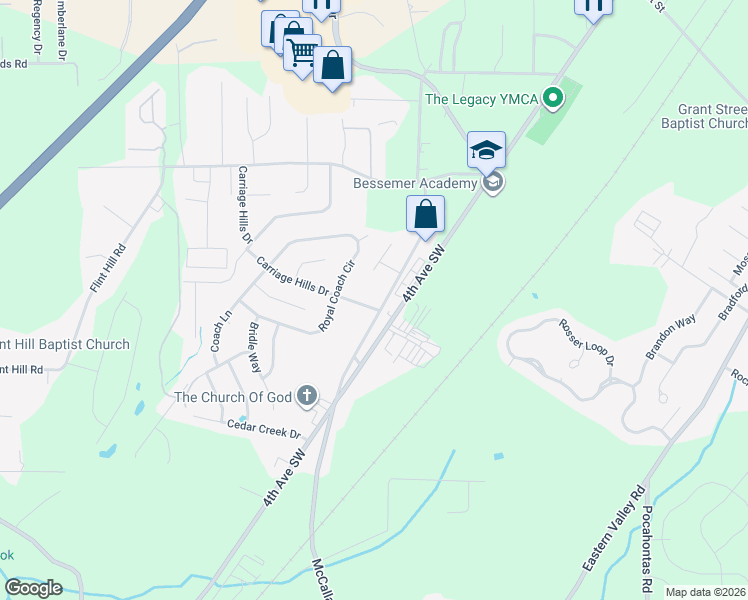 map of restaurants, bars, coffee shops, grocery stores, and more near 290 McCalla Rd in Bessemer