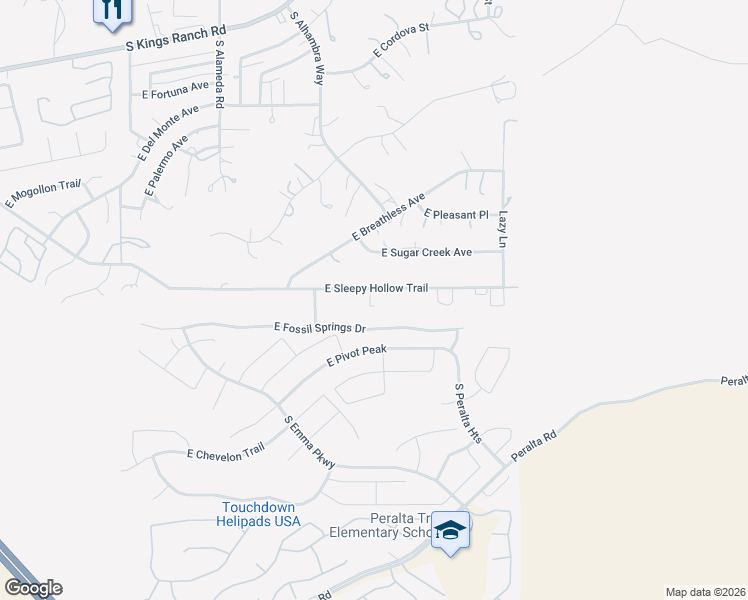 map of restaurants, bars, coffee shops, grocery stores, and more near 10653 East Sleepy Hollow Trail in Gold Canyon
