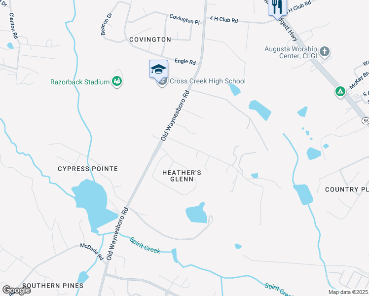 map of restaurants, bars, coffee shops, grocery stores, and more near 1714 Taylor Road in Augusta