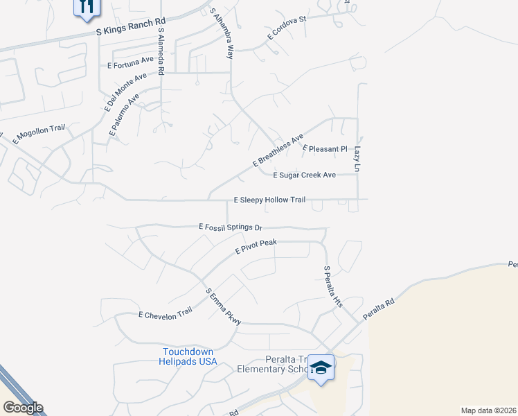map of restaurants, bars, coffee shops, grocery stores, and more near 10591 East Sleepy Hollow Trail in Gold Canyon