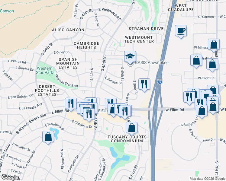 map of restaurants, bars, coffee shops, grocery stores, and more near 4844 East Capistrano Avenue in Phoenix