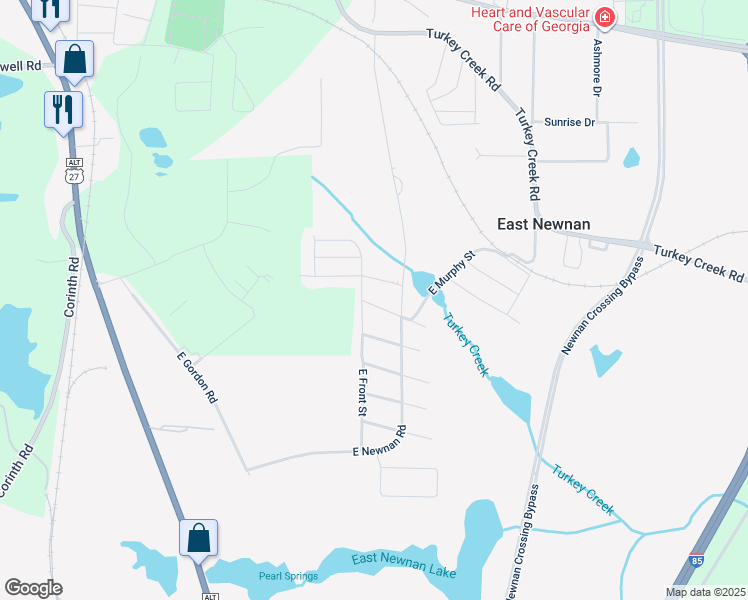 map of restaurants, bars, coffee shops, grocery stores, and more near 15 East Reynolds Street in Newnan