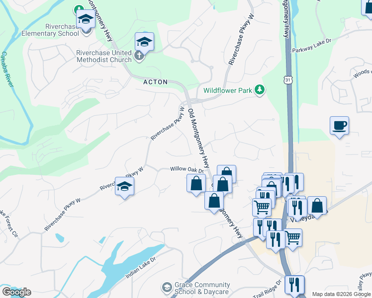 map of restaurants, bars, coffee shops, grocery stores, and more near 2033 Shagbark Road in Birmingham