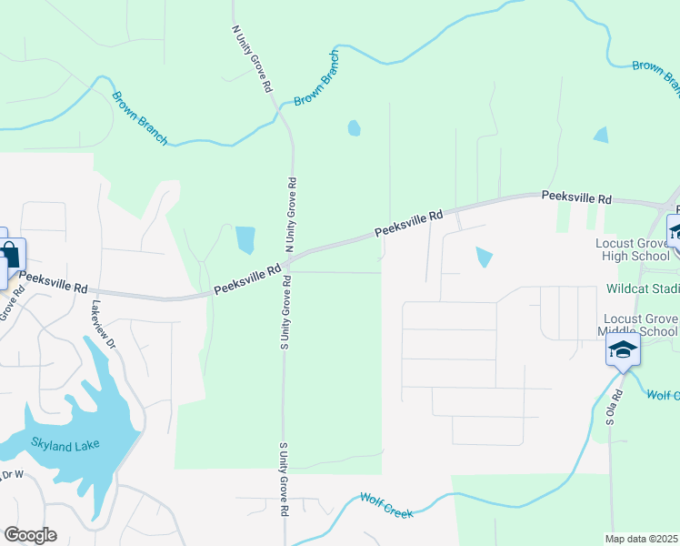 map of restaurants, bars, coffee shops, grocery stores, and more near Peeksville Trail in Locust Grove