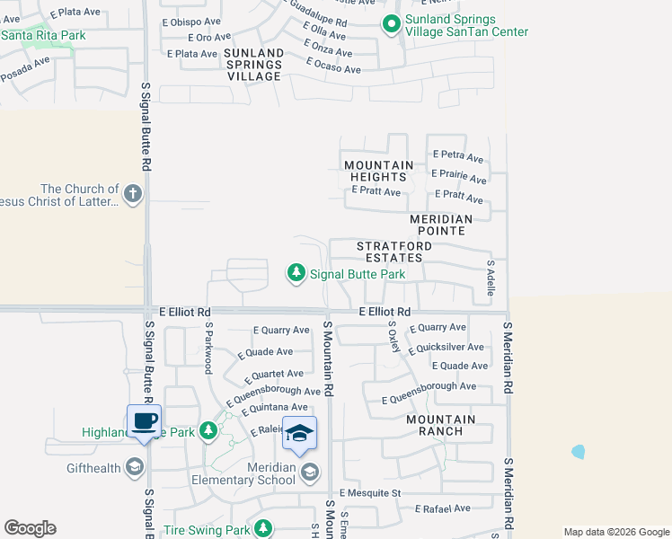 map of restaurants, bars, coffee shops, grocery stores, and more near 11212 East Portal Avenue in Mesa