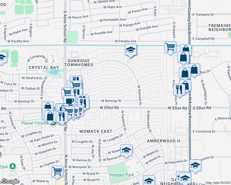 map of restaurants, bars, coffee shops, grocery stores, and more near 617 West Crofton Street in Chandler
