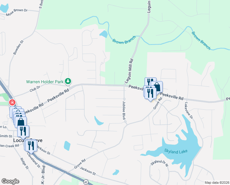 map of restaurants, bars, coffee shops, grocery stores, and more near 370 Victory Lane in Locust Grove