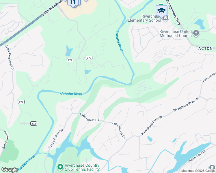 map of restaurants, bars, coffee shops, grocery stores, and more near 1922 River Way Drive in Hoover