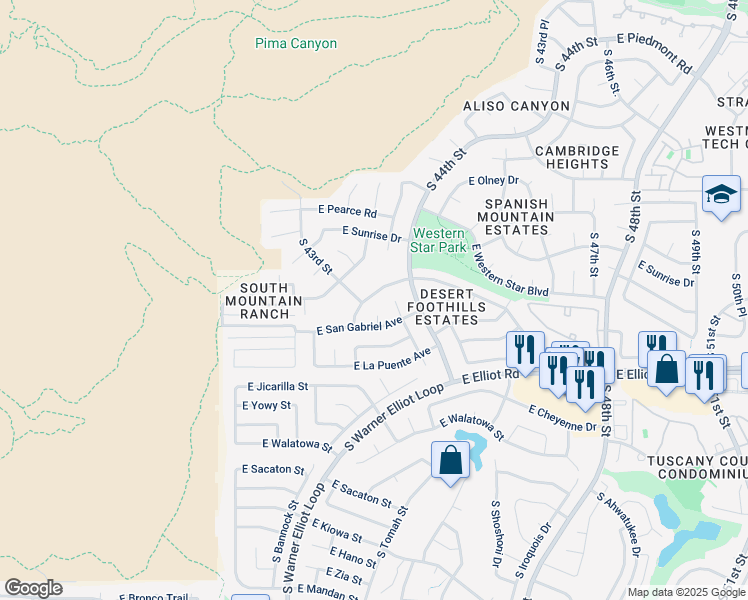 map of restaurants, bars, coffee shops, grocery stores, and more near 4328 East San Gabriel Avenue in Phoenix