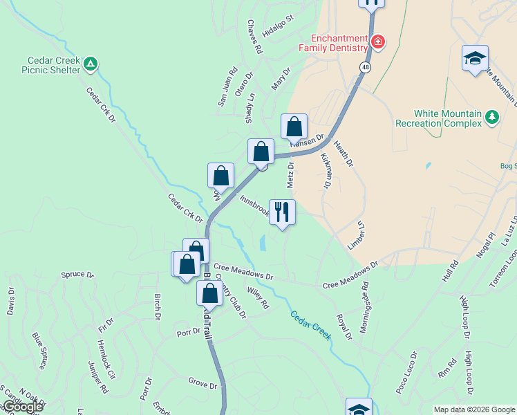 map of restaurants, bars, coffee shops, grocery stores, and more near 98 Grenoble Drive in Ruidoso