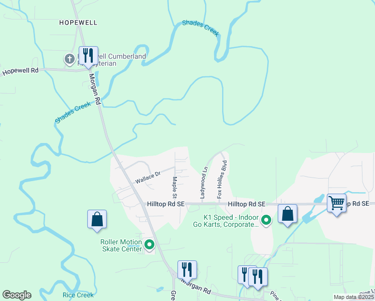 map of restaurants, bars, coffee shops, grocery stores, and more near 2990 Watkins Drive in Bessemer