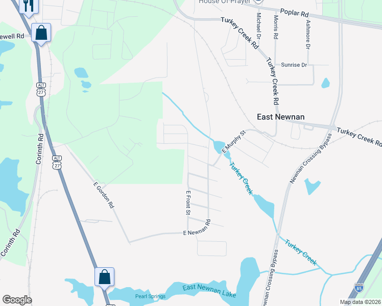map of restaurants, bars, coffee shops, grocery stores, and more near 18 East Reynolds Street in Newnan