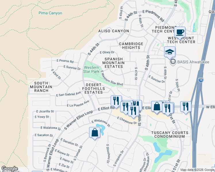 map of restaurants, bars, coffee shops, grocery stores, and more near 4530 East San Gabriel Avenue in Phoenix
