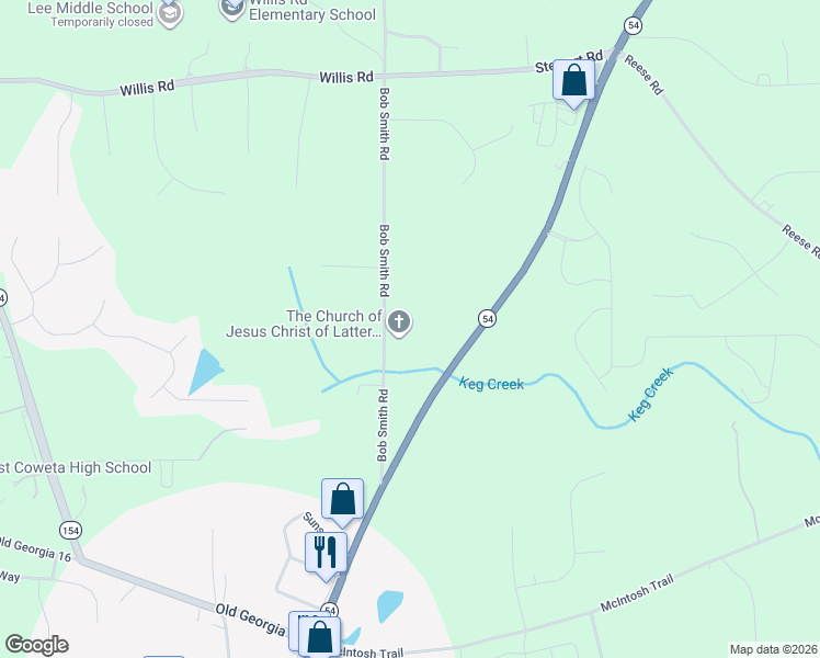 map of restaurants, bars, coffee shops, grocery stores, and more near 179 Bob Smith Road in Sharpsburg