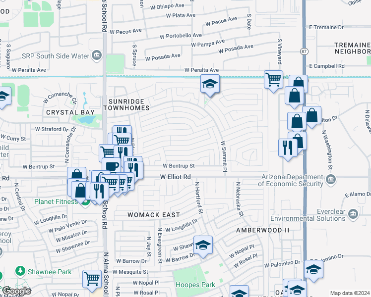 map of restaurants, bars, coffee shops, grocery stores, and more near 617 West Chilton Street in Chandler