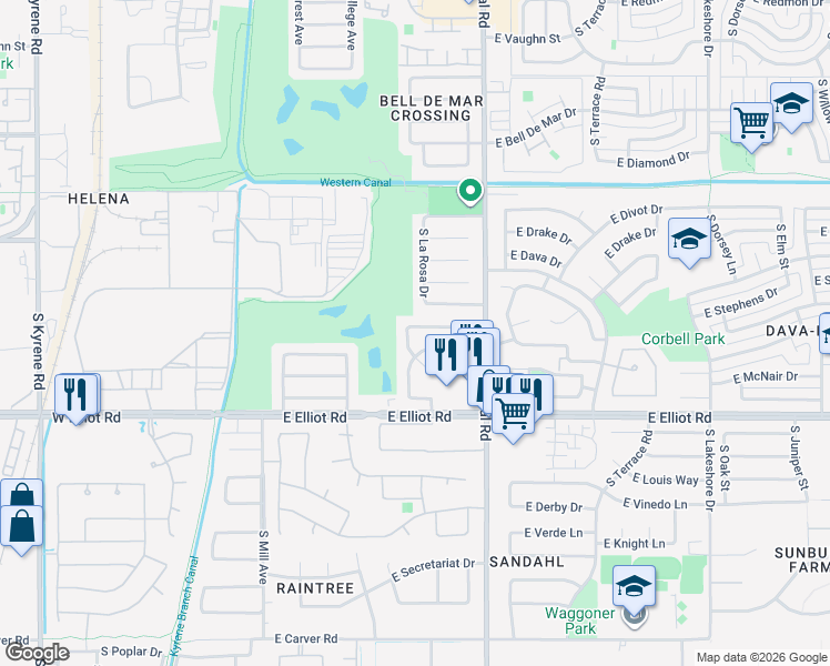 map of restaurants, bars, coffee shops, grocery stores, and more near 702 East Chilton Drive in Tempe