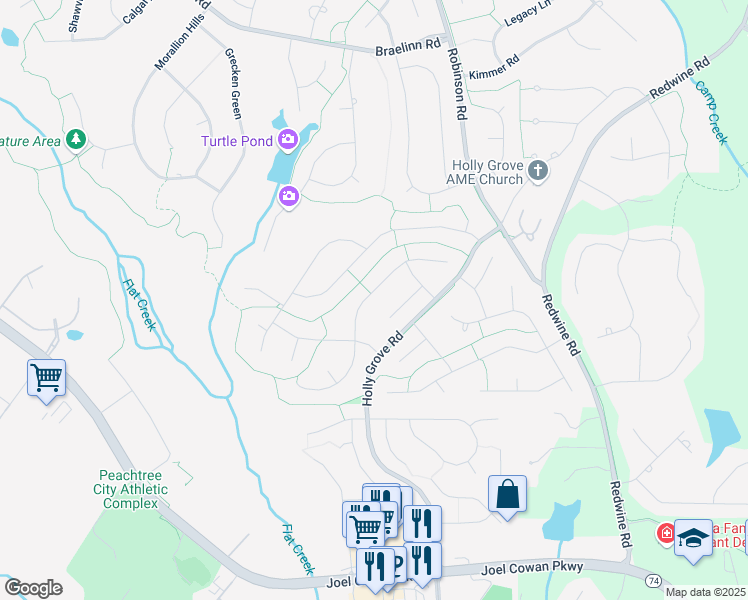 map of restaurants, bars, coffee shops, grocery stores, and more near 812 Bedford Park in Peachtree City