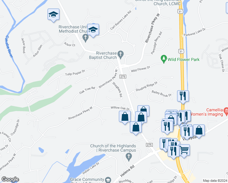 map of restaurants, bars, coffee shops, grocery stores, and more near 804 Mockernut Road in Birmingham