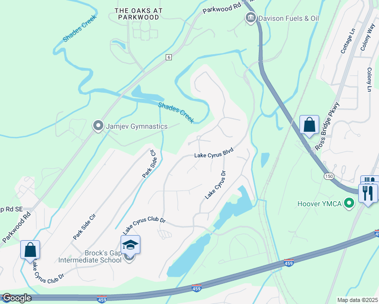 map of restaurants, bars, coffee shops, grocery stores, and more near 1547 Highland Gate Point in Hoover