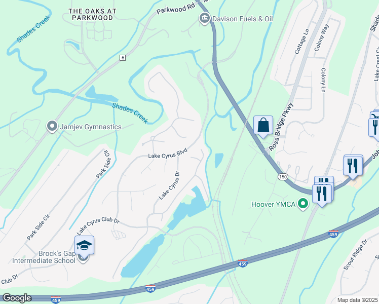 map of restaurants, bars, coffee shops, grocery stores, and more near 6304 Waterside Cove in Birmingham