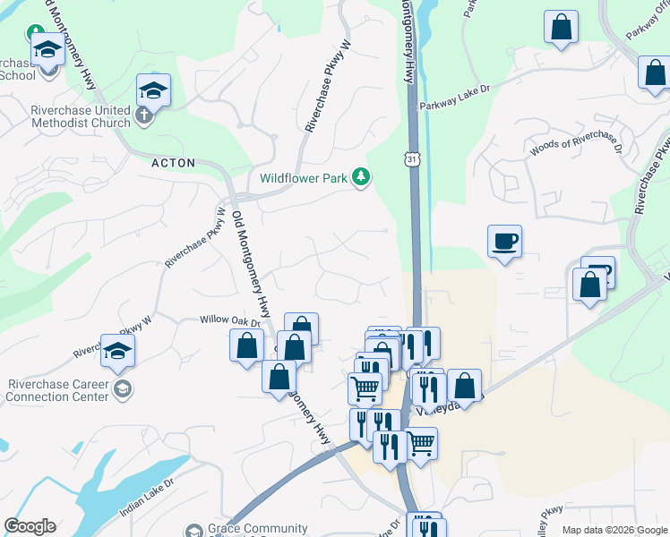 map of restaurants, bars, coffee shops, grocery stores, and more near 753 Dividing Ridge Drive in Birmingham