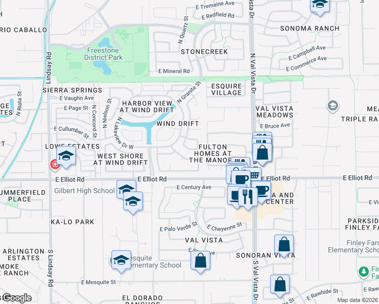 map of restaurants, bars, coffee shops, grocery stores, and more near 1339 East Park Avenue in Gilbert