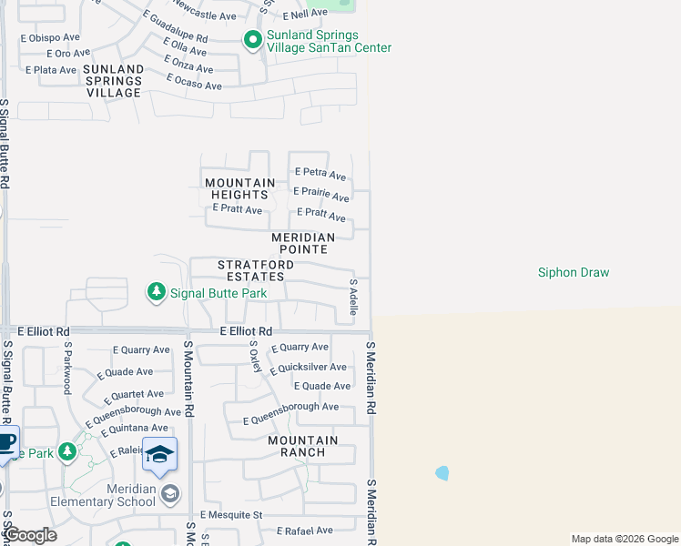 map of restaurants, bars, coffee shops, grocery stores, and more near 11536 East Persimmon Avenue in Mesa