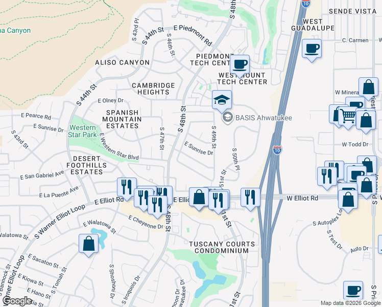 map of restaurants, bars, coffee shops, grocery stores, and more near 4834 East Sunrise Drive in Phoenix