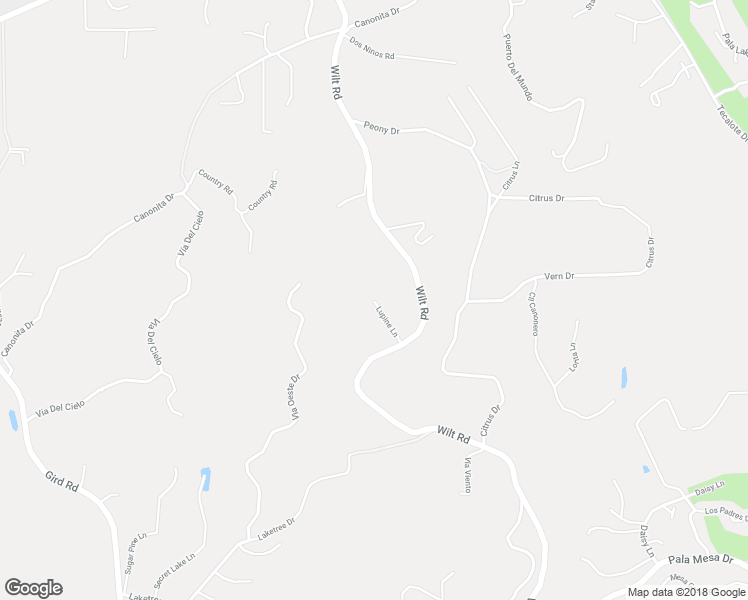 map of restaurants, bars, coffee shops, grocery stores, and more near Lupine Lane in Fallbrook