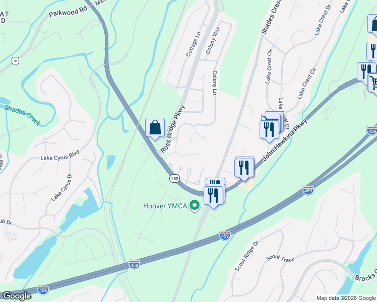map of restaurants, bars, coffee shops, grocery stores, and more near 5530 Fawn Circle in Birmingham